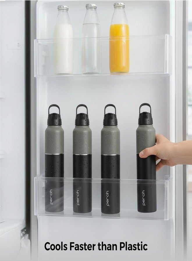 Perch Magic ISI Certified Stainless Steel Water Bottle 1 Ltr | With Dual Cap and Straw Cleaner | Single-Wall Fridge Bottle | BPA Free | Compact & Easy to Carry |For Travel, Gym, School - Black & Grey - Image 3